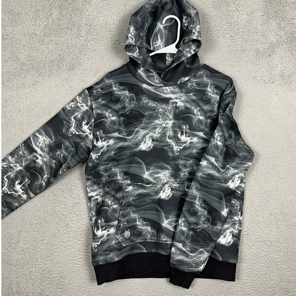 Greyson Hoodie Mens Medium Smoke Graphic Grey Performance Stretch Sweatshirt EUC